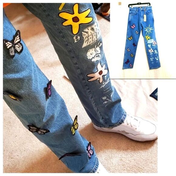 REVOLT- KRYOZ Gardening Butterfly Jeans Size XS 26/28 - Picture 1 of 10